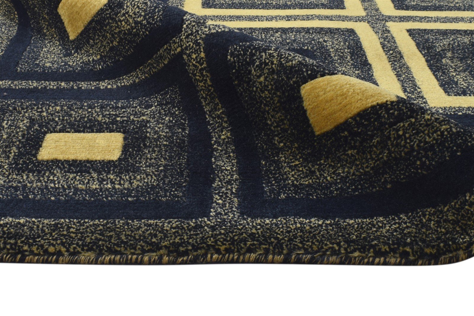 Wool / Silk Navy Blue Rug 6X9 Modern Hand Knotted Moroccan Geometric Room Size   7865070780565