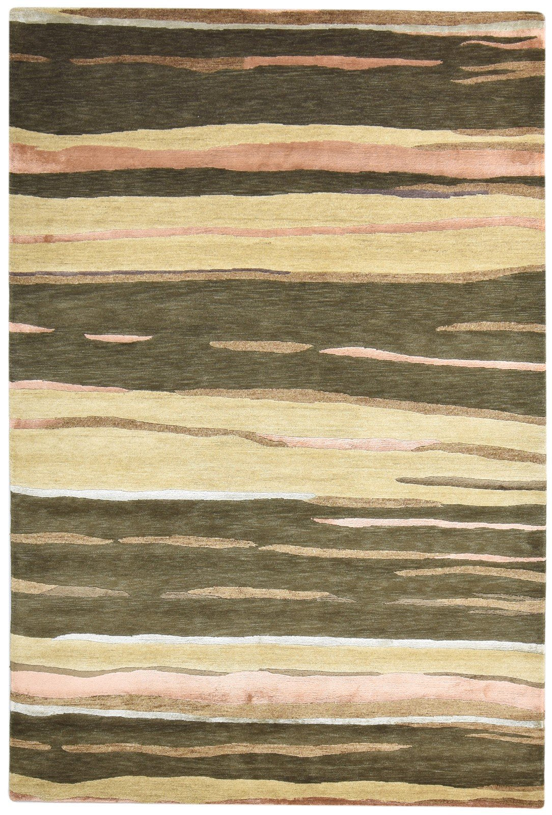 Wool / Silk Olive Rug 6X9 Modern Hand Knotted American Abstract Room Size   7865071075477