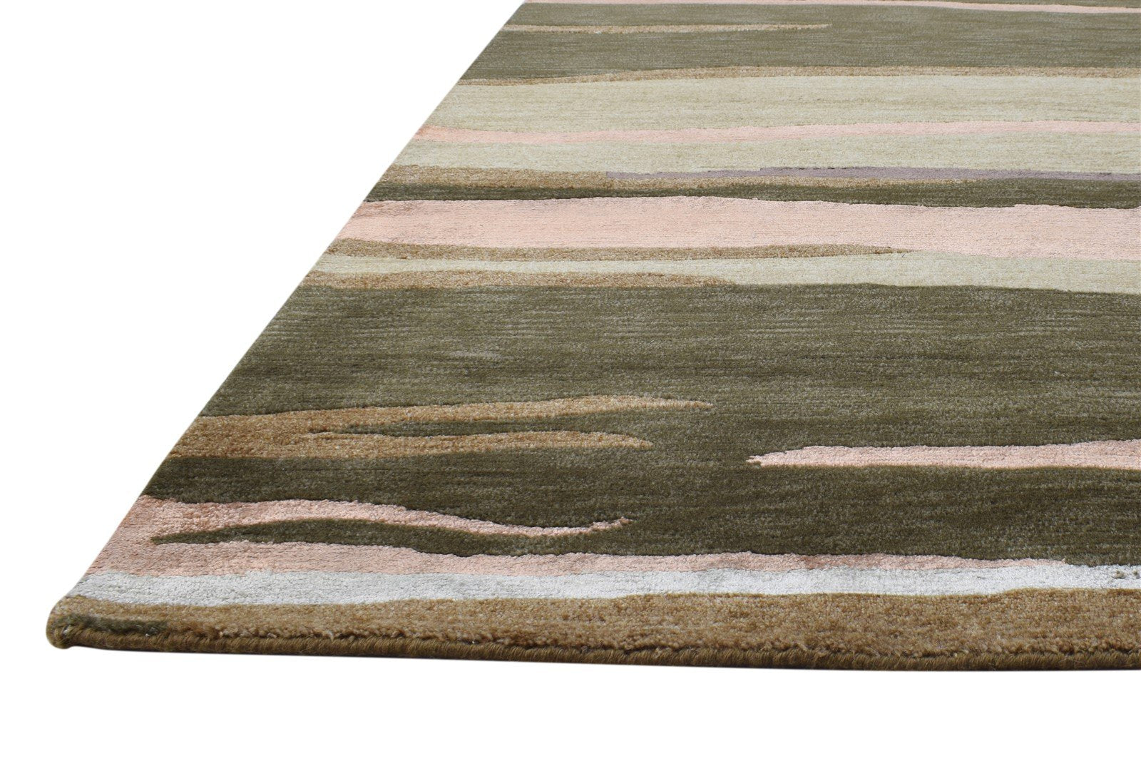 Wool / Silk Olive Rug 6X9 Modern Hand Knotted American Abstract Room Size   7865071075477