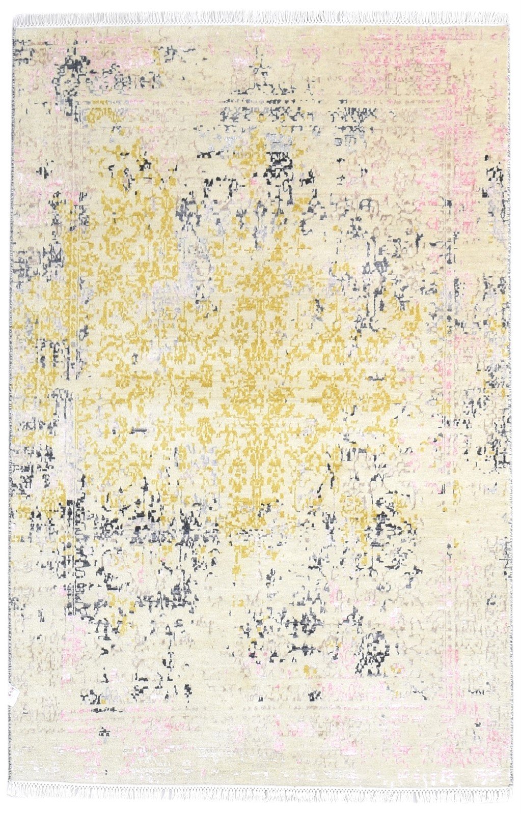 Wool / Silk Pink Rug 4X6 Modern Hand Knotted Indian Abstract Room Size Carpet   7864587485333