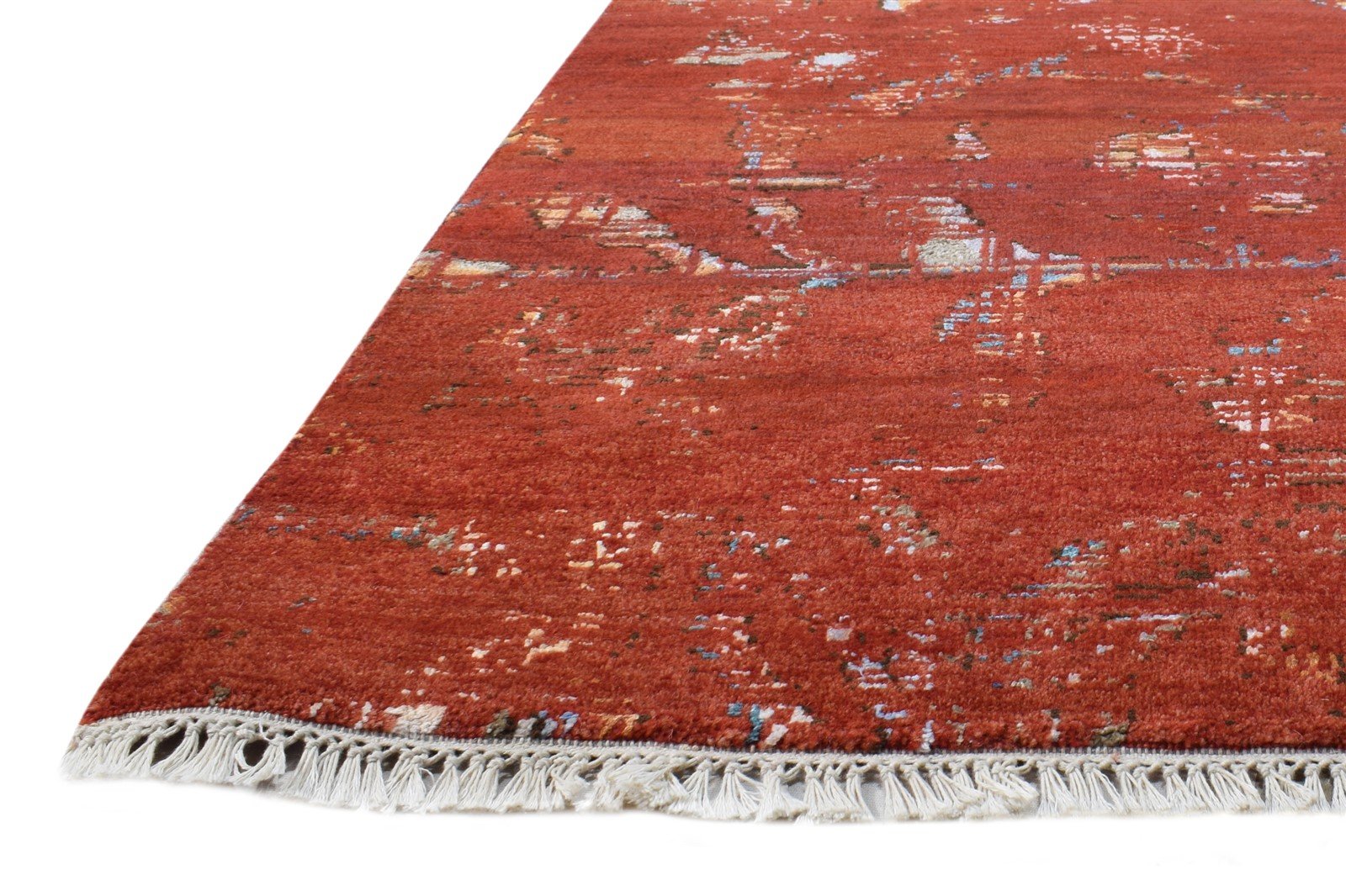 Wool / Silk Red Rug 4X6 Modern Hand Knotted Oriental Abstract Room Size Carpet   7865148276885