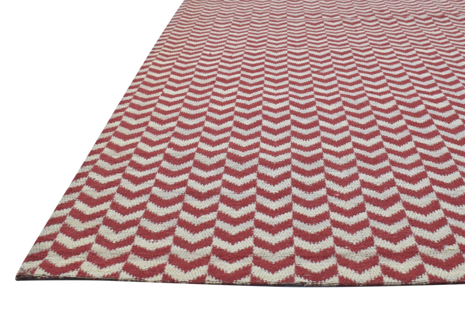 Wool / Silk Red Rug 5X7 Modern Jacquard Loom Scandinavian Chevron Room Size   7864178278549