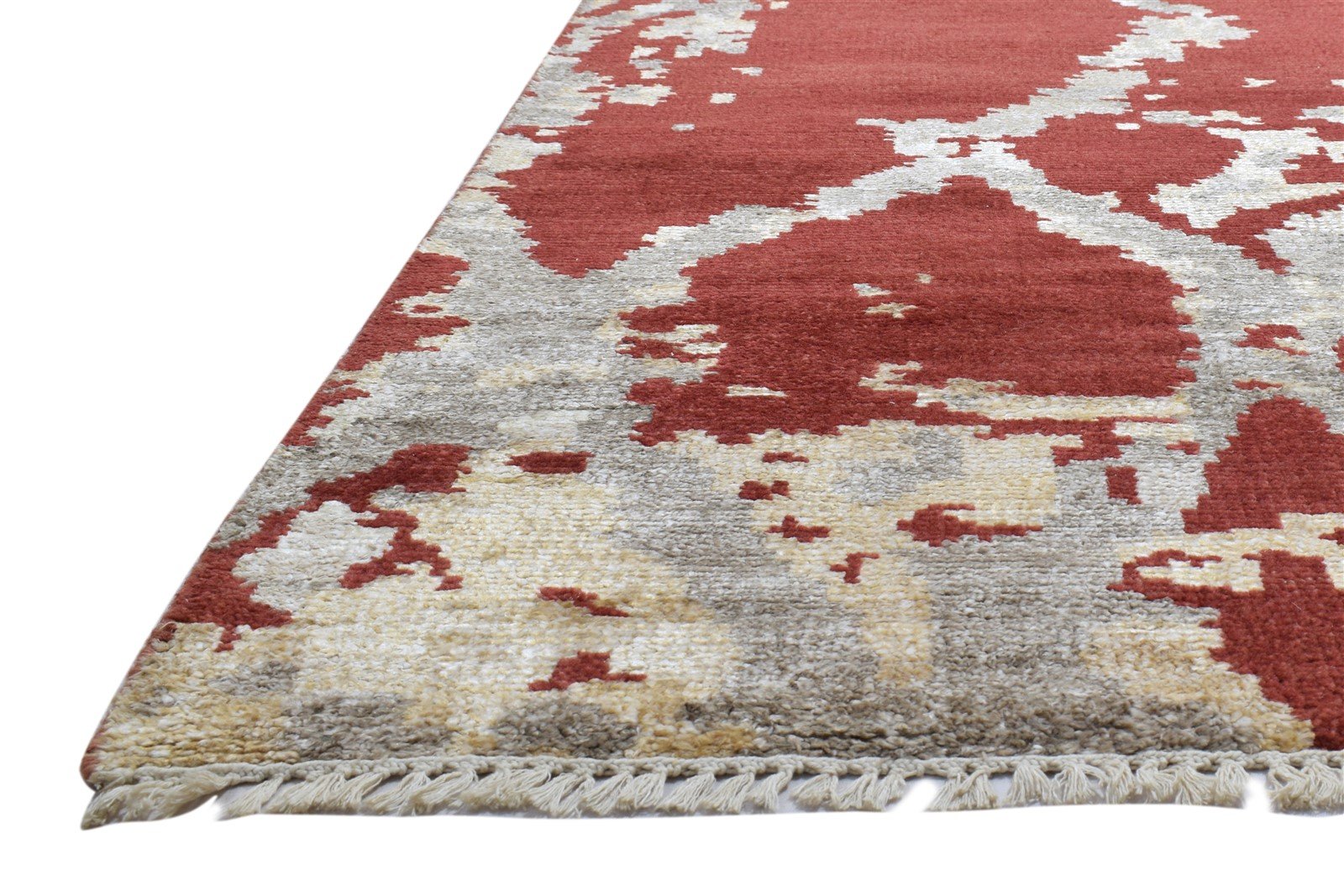 Wool / Silk Red Rug 8' X 10' Modern Hand Knotted Moroccan Trellis Large Carpet   7864082661525