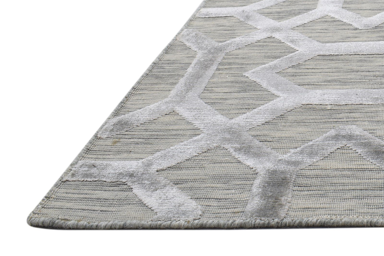 Wool Silk Sand Rug 2' X 8' Modern Jacquard Loom Moroccan Trellis Small Runner   7864146460821