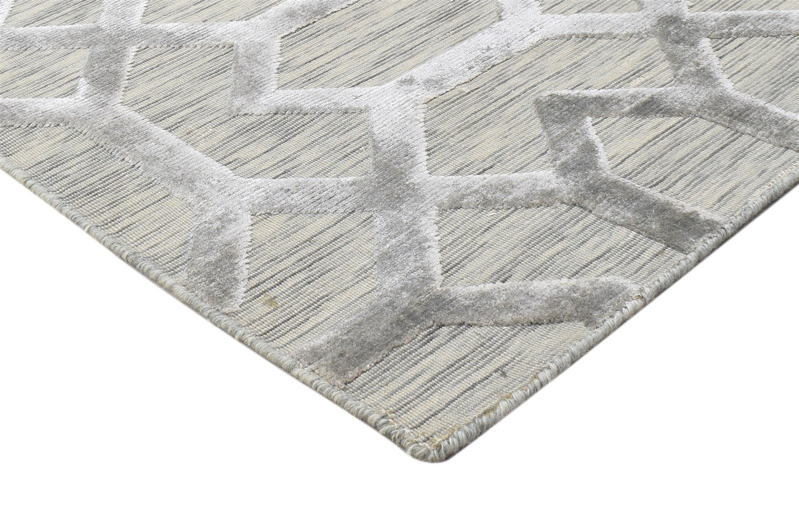 Wool Silk Sand Rug 2' X 8' Modern Jacquard Loom Moroccan Trellis Small Runner   7864146460821