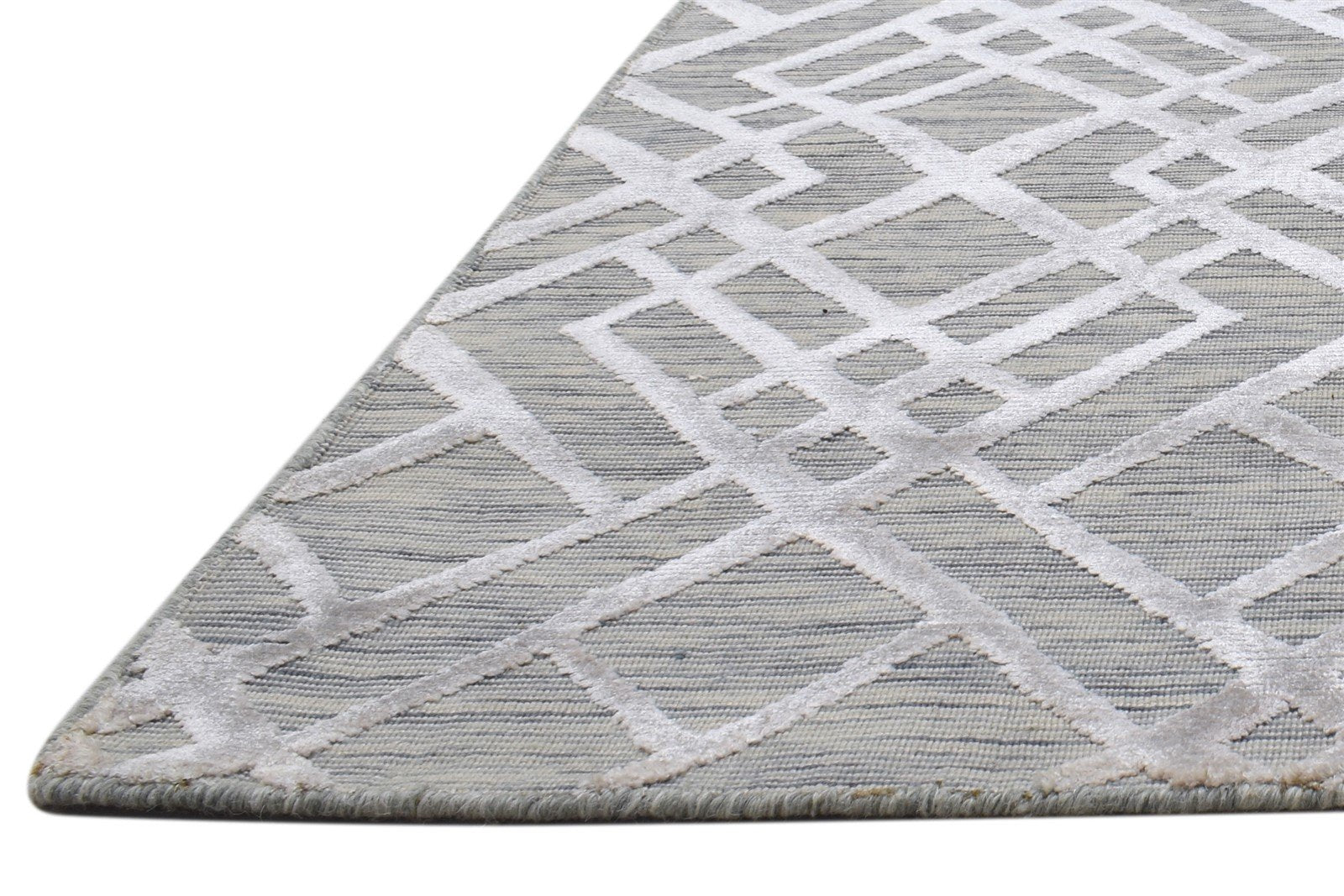 Wool Silk Sand Rug 2X8 Modern Jacquard Loom Scandinavian Geometric Small Runner   7864147345557