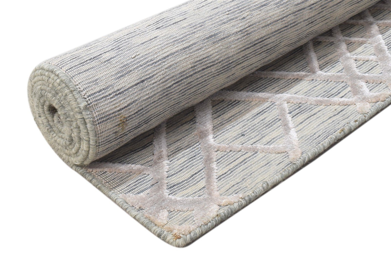 Wool Silk Sand Rug 2X8 Modern Jacquard Loom Scandinavian Geometric Small Runner   7864147345557