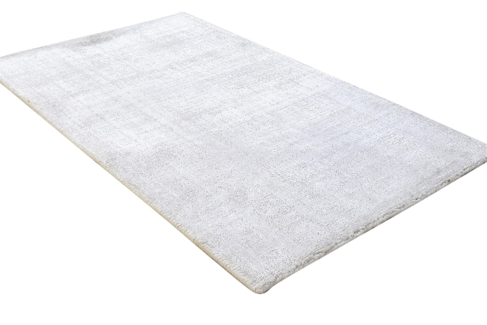 Wool / Silk Silver Rug 2' X 3' Modern Handloom Scandinavian Solid Small Carpet   7864316330133