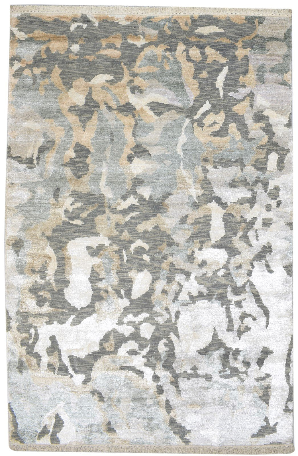 Wool / Silk Silver Rug 5X8 Modern Hand Knotted Indian Abstract Room Size Carpet   7864090296469