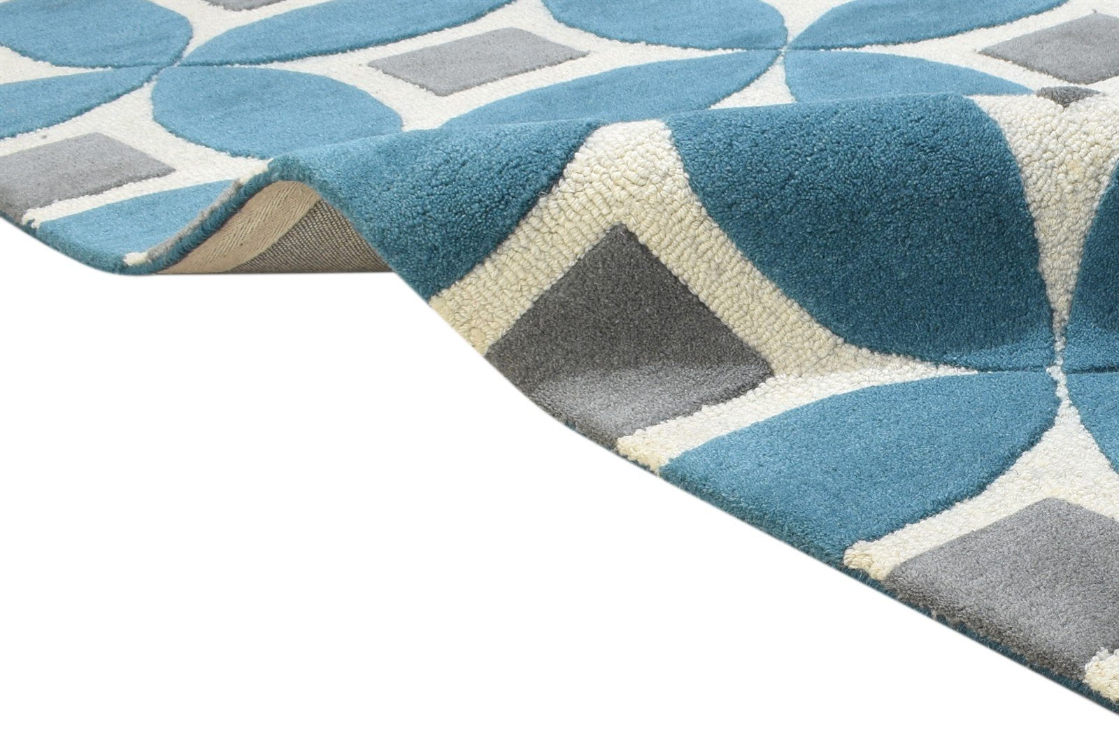 Wool Teal Blue Rug 4X6 Modern Hand Tufted Moroccan Geometric Room Size Carpet   7864309121173