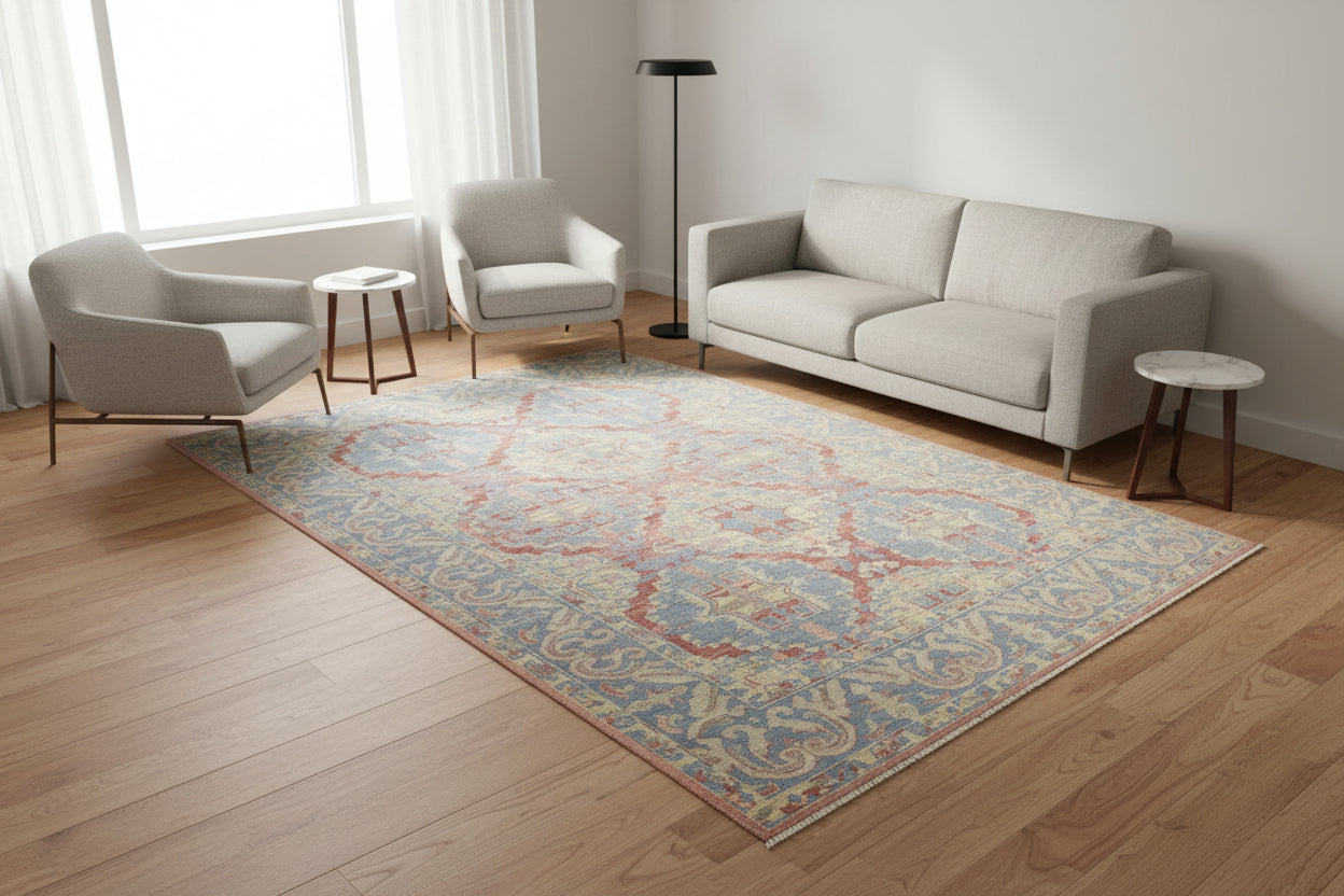 Zarvani Heritage Red & Blue hand-Knotted Rug – Turkish Knot Bakhtiari Oriental Persian Area Rug   9195259396245