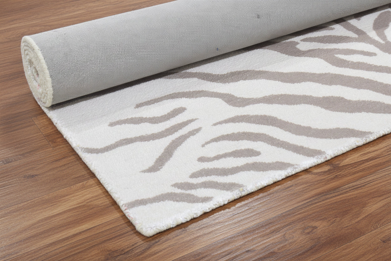 Zebra Handmade Off-White Stripe Area – Modern Safari Style Kids Nursery Rug   9121480867989