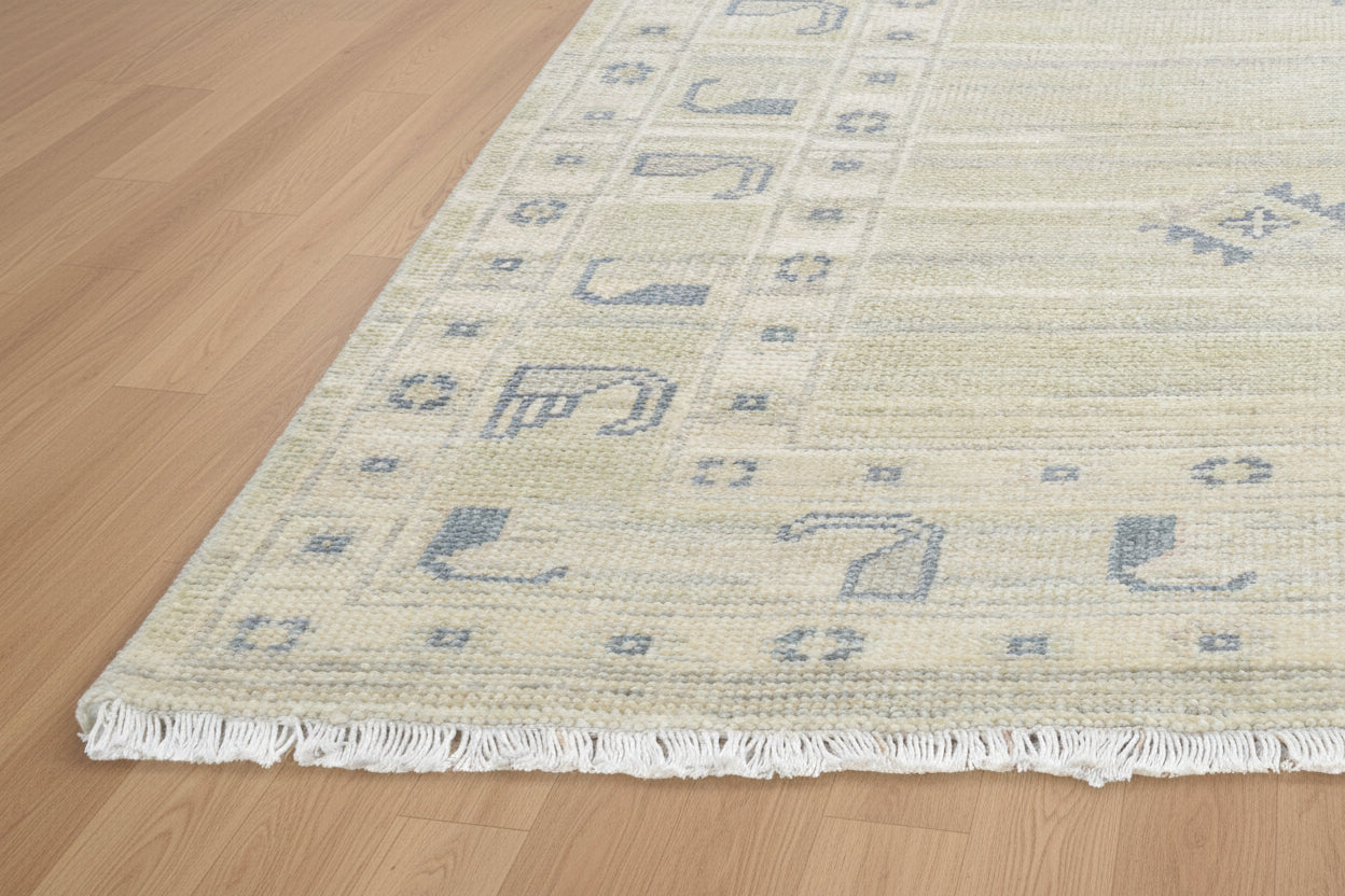 Ziba Medallion Hand-Knotted Oriental Rug – Sage Green & Beige Persian Area Rug   9197757989013