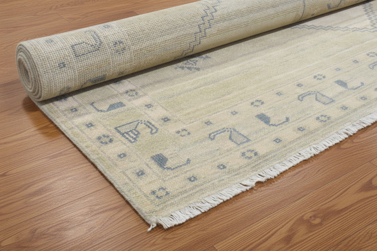 Ziba Medallion Hand-Knotted Oriental Rug – Sage Green & Beige Persian Area Rug   9197757989013