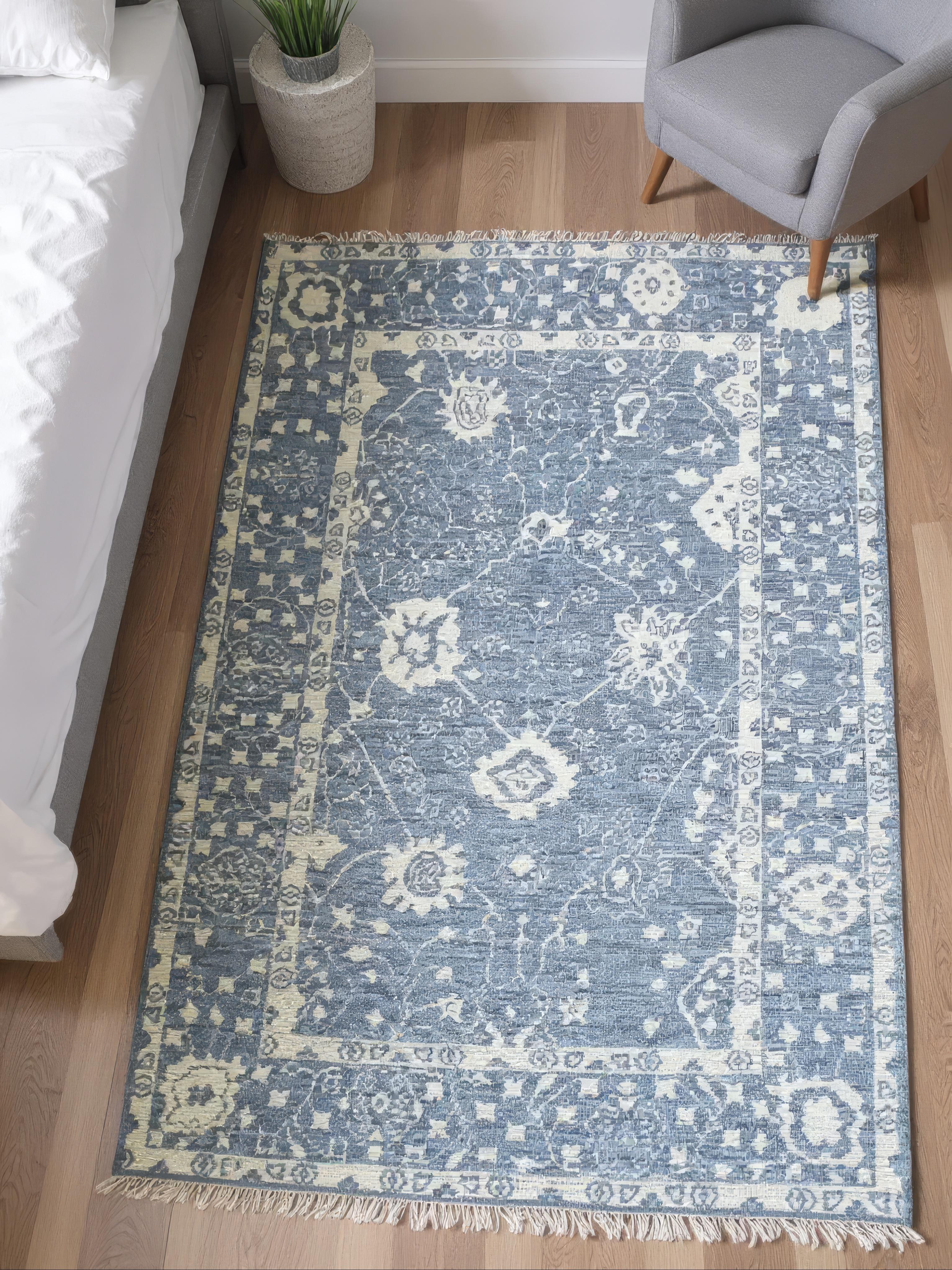 Remington Blue Hand-Knotted Wool Oushak Rug   8906375463061