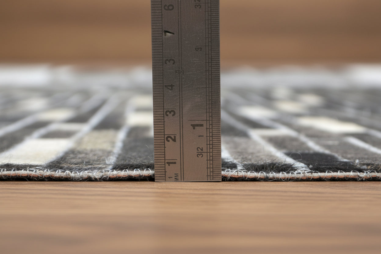 Sallee Handmade Charcoal Black Stripes Leather Rug | Modern Patchwork Cowhide Area Rug