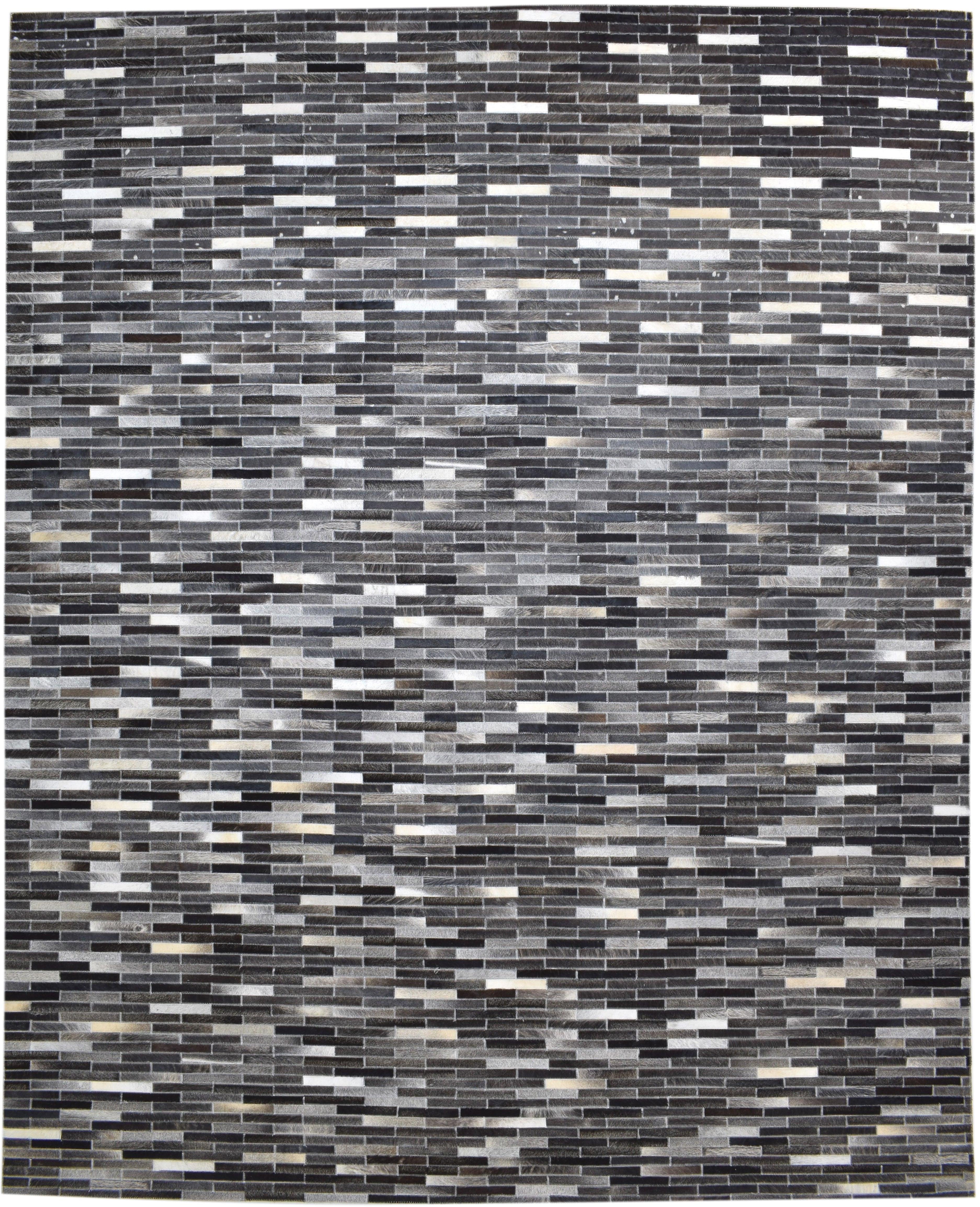 Sallee Handmade Charcoal Black Stripes Leather Rug | Modern Patchwork Cowhide Area Rug