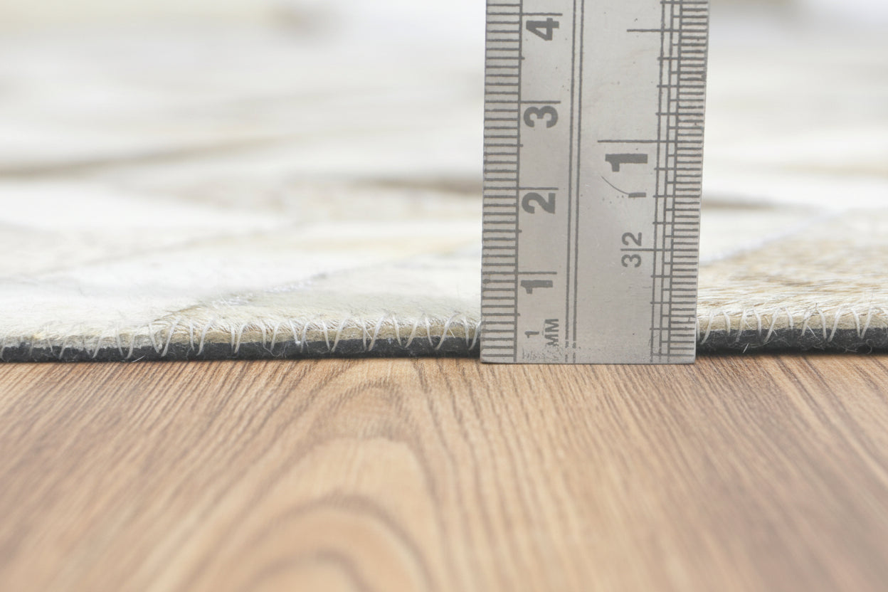 French Chevron Handmade Beige Gray Leather Area Rug | Modern Patchwork Cowhide Rug