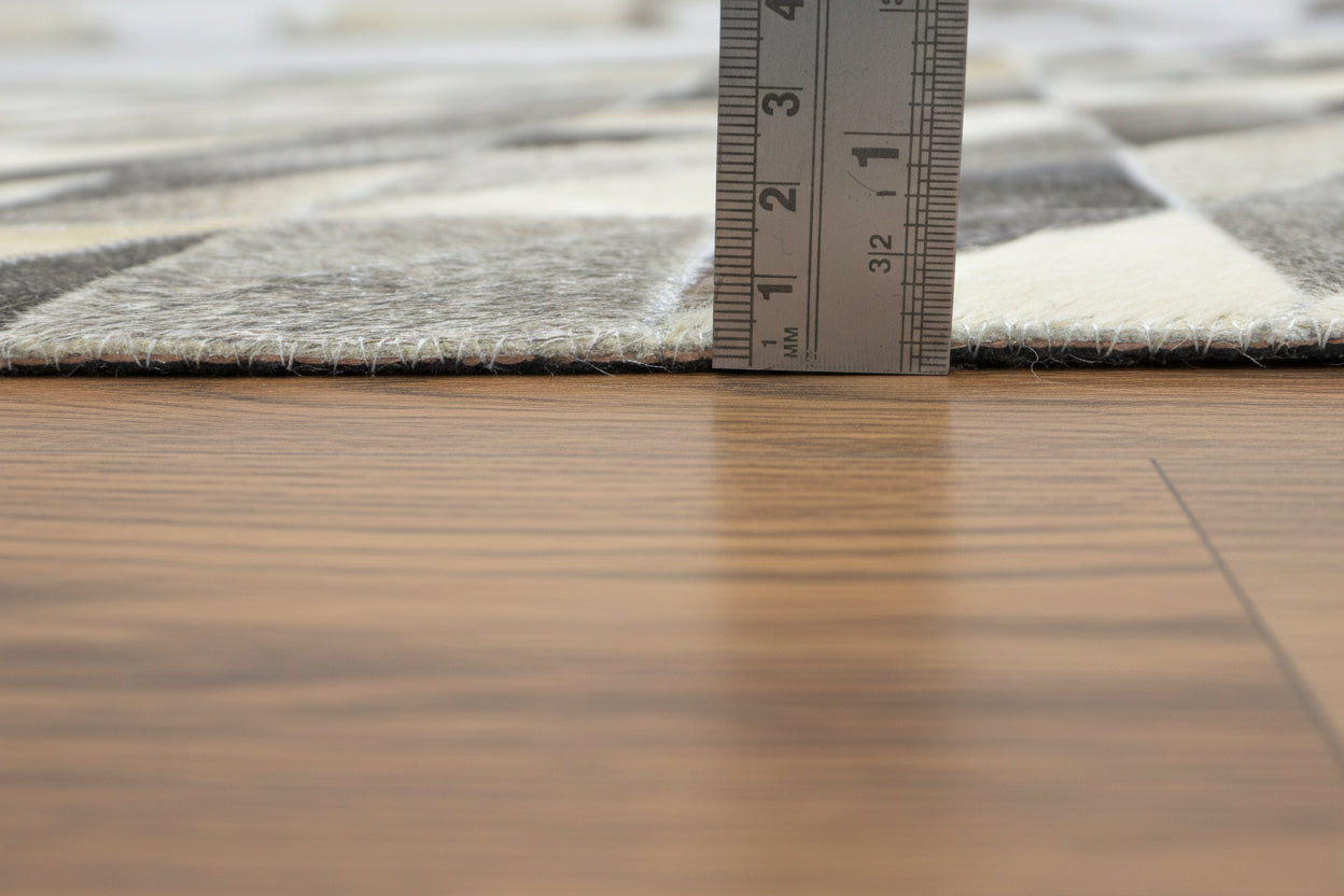 Joscelin Handmade Leather Charcoal Gray Diamonds Area Rug | Modern Patchwork Triangles Cowhide Rug