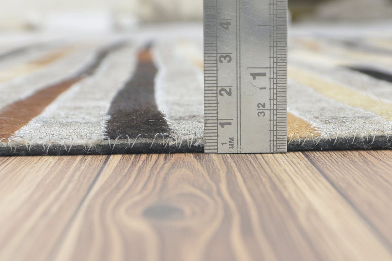 Marisa Handmade Leather Gray Striped Rug | Modern Patchwork Cowhide Rug