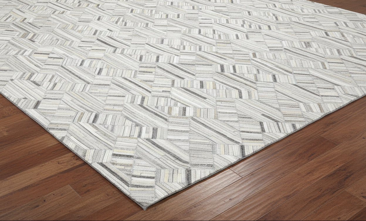 Honeycomb Leather Handmade Gray Rug  | Scandinavian Patchwork Cowhide Area Rug