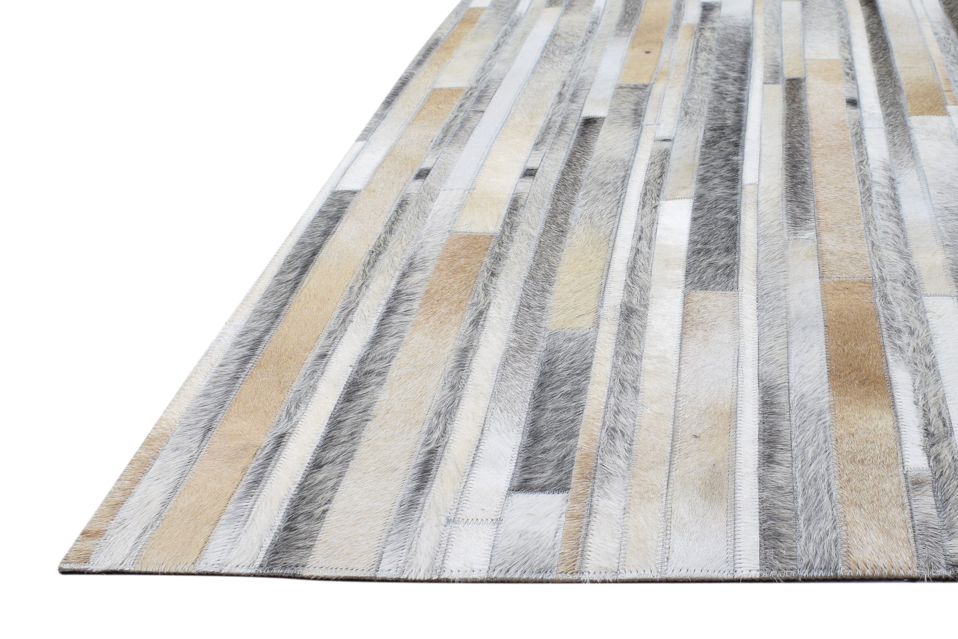 Ivory and Gray Striped Leather Rug, Cowhide Rug Patchwork Rug, Modern Area Rug 