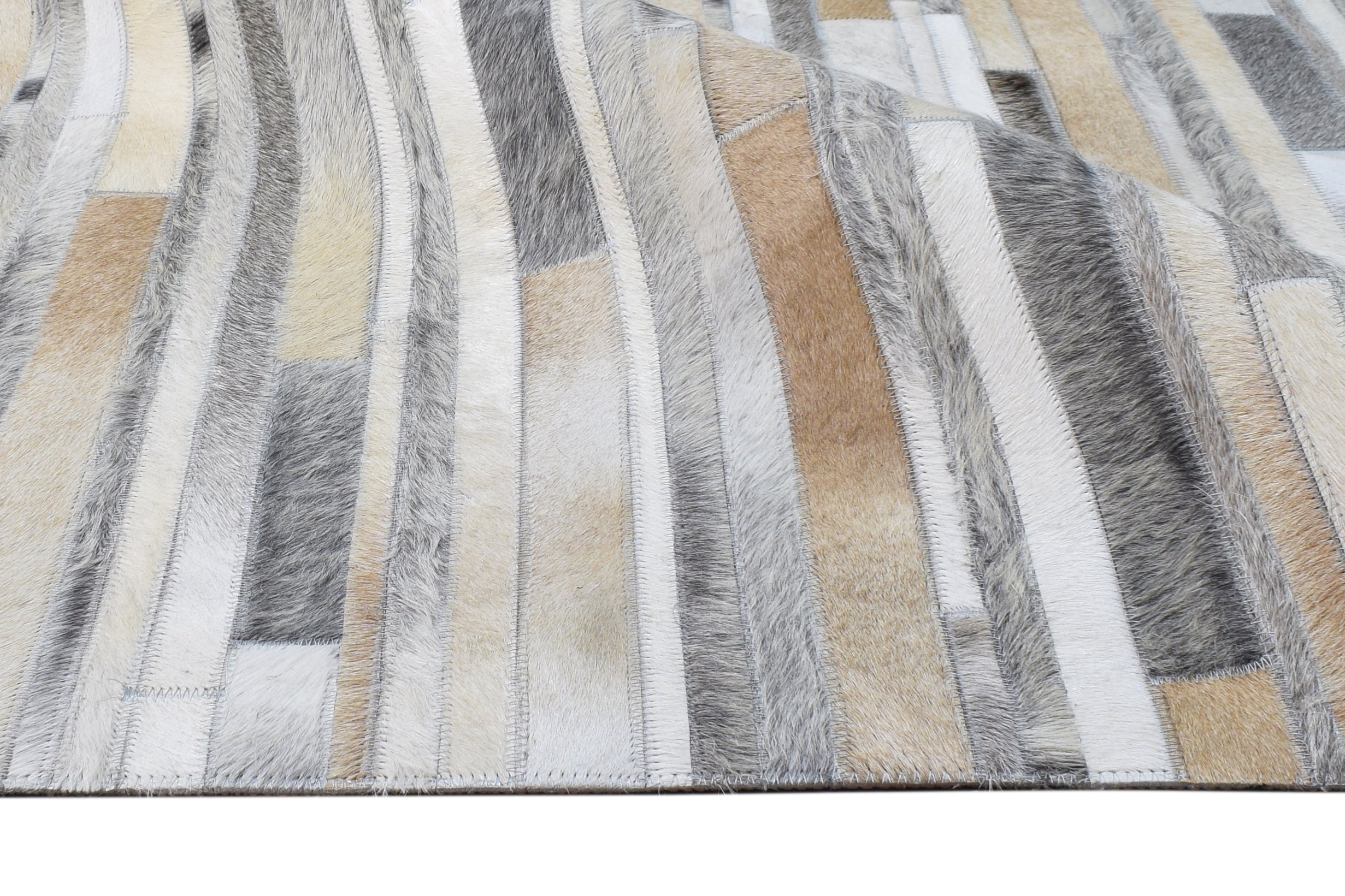 Ivory and Gray Striped Leather Rug, Cowhide Rug Patchwork Rug, Modern Area Rug 