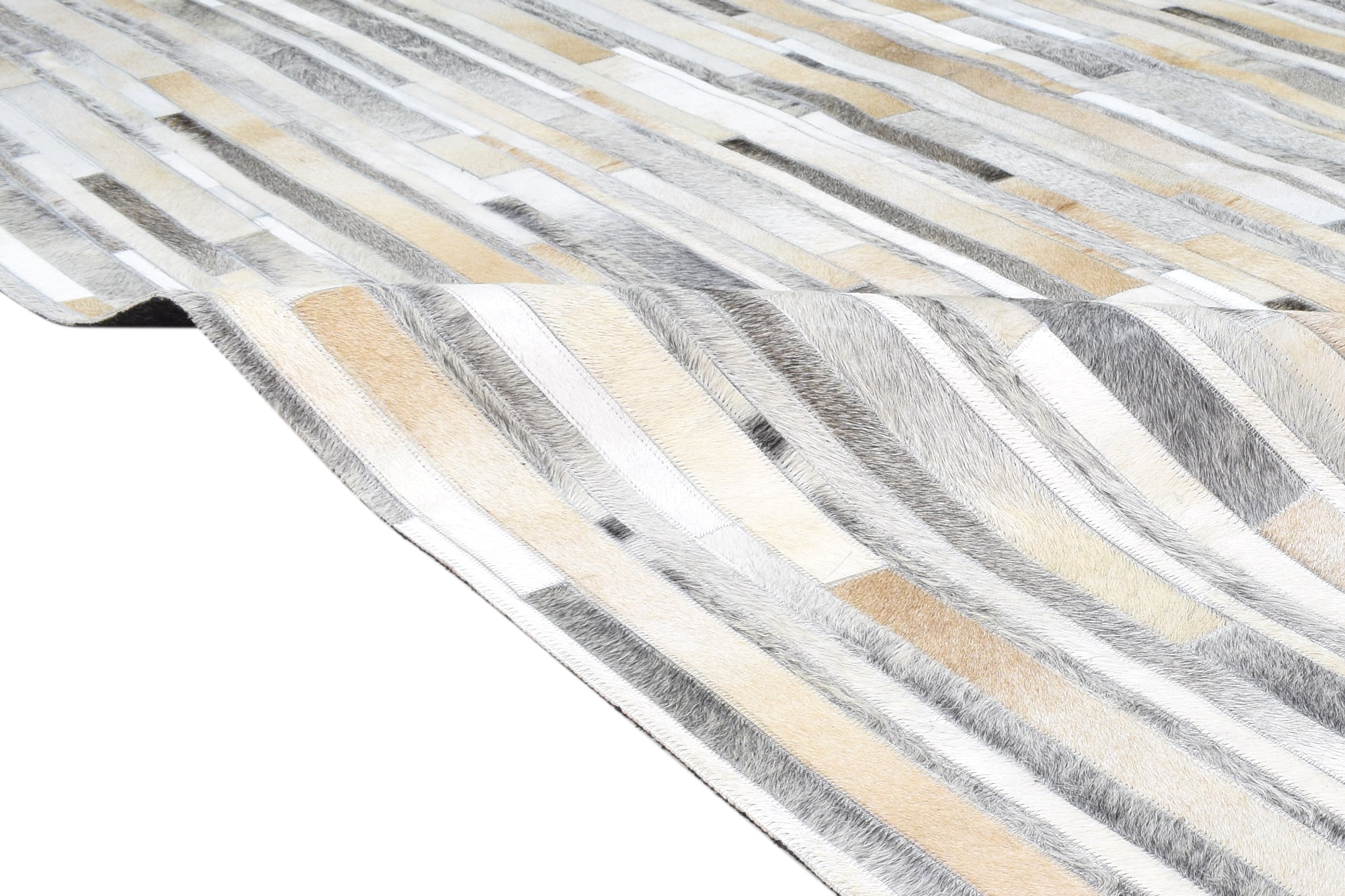 Ivory and Gray Striped Leather Rug, Cowhide Rug Patchwork Rug, Modern Area Rug 