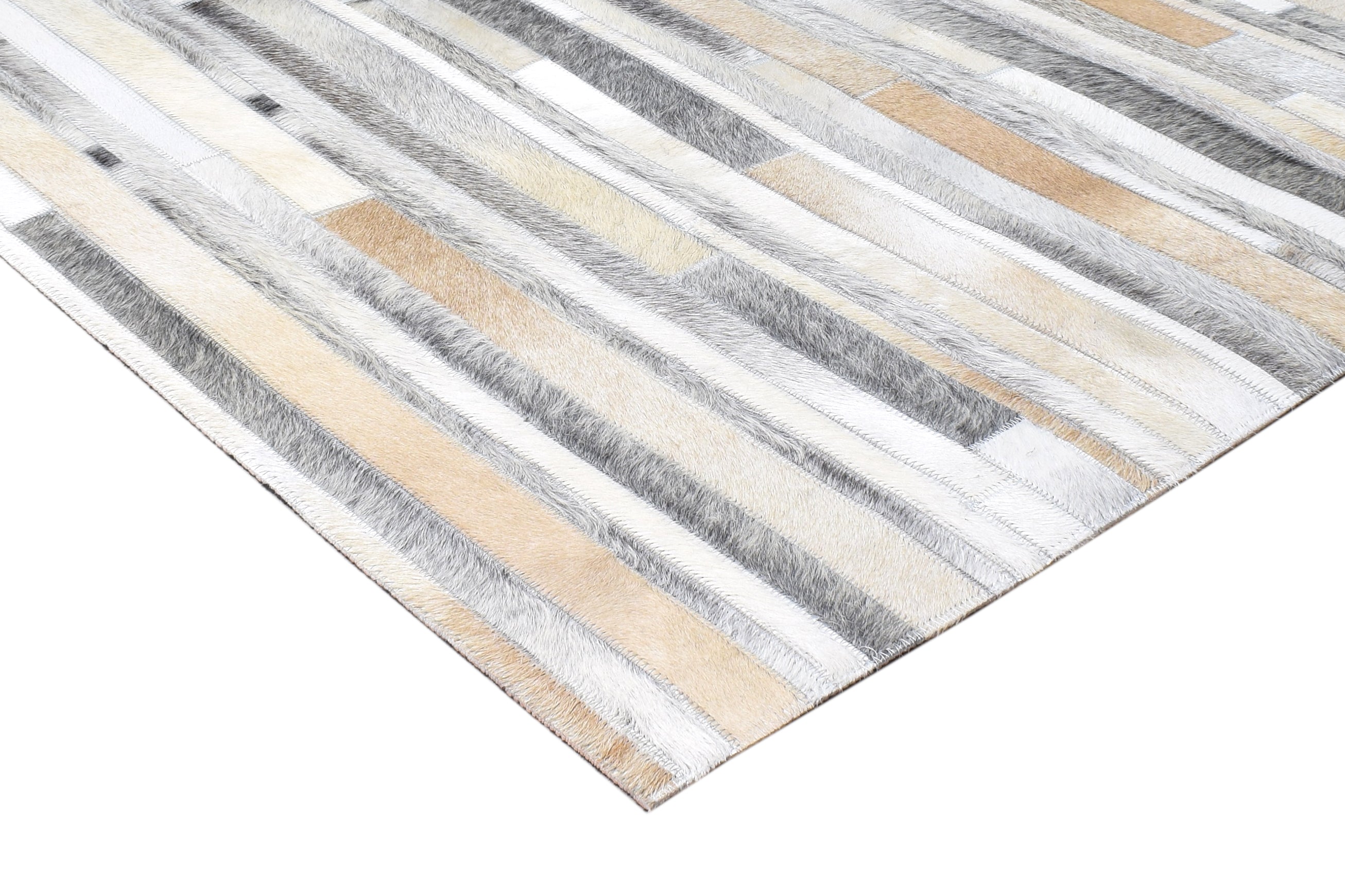 Ivory and Gray Striped Leather Rug, Cowhide Rug Patchwork Rug, Modern Area Rug 