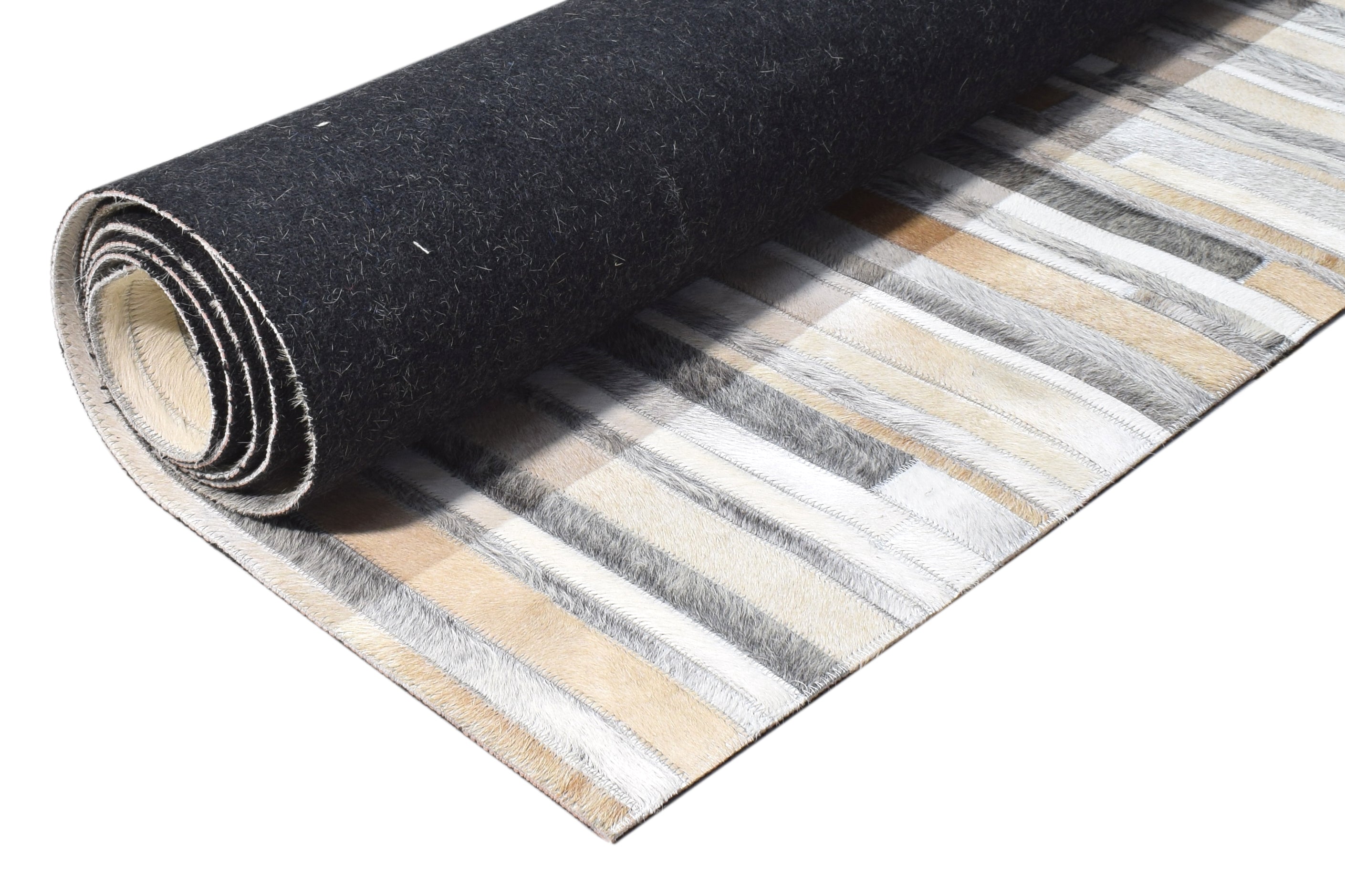 Ivory and Gray Striped Leather Rug, Cowhide Rug Patchwork Rug, Modern Area Rug 