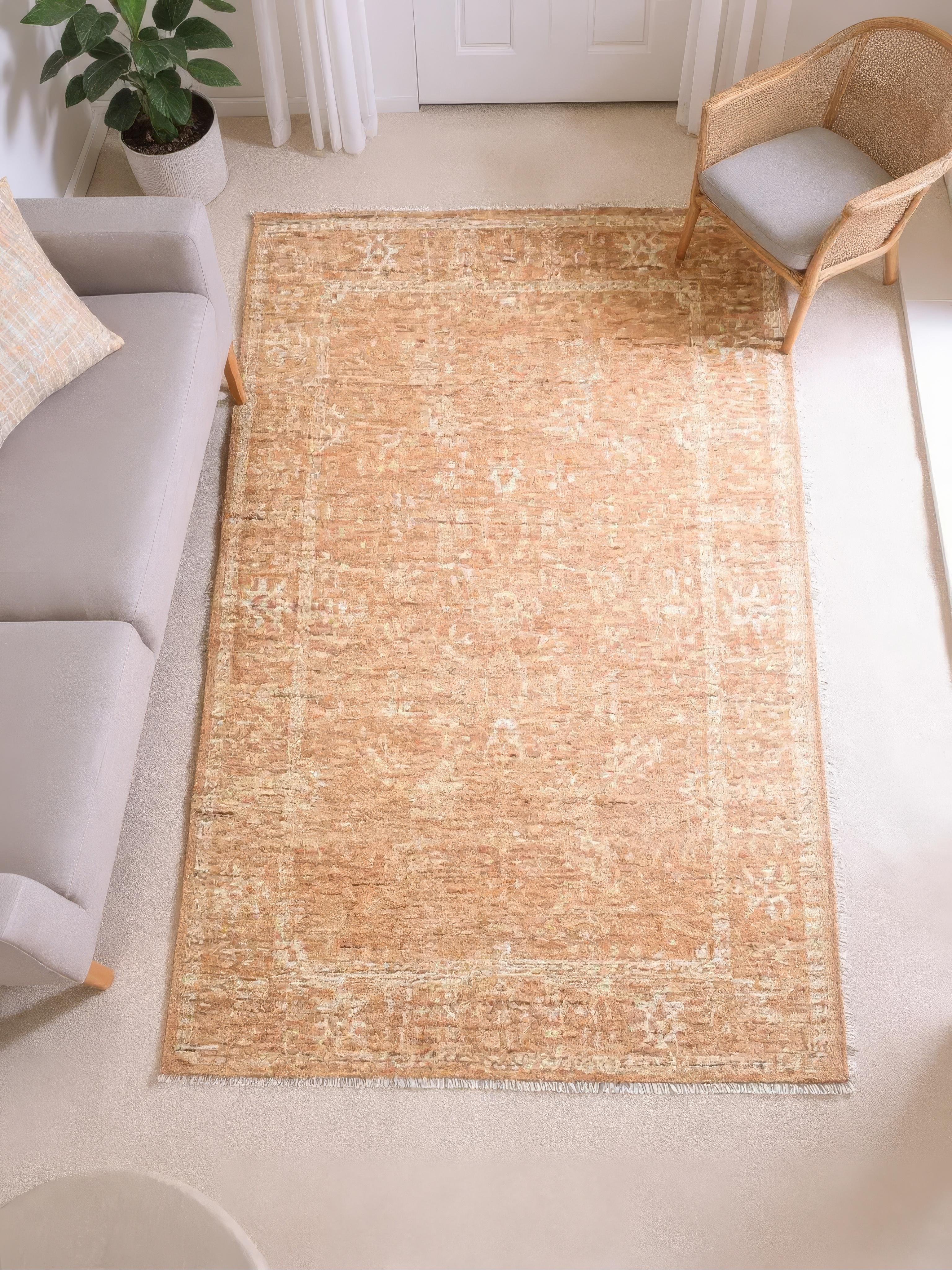Remmy Teracotta Burnt Orange Hand-Knotted Wool Oushak Rug Wool Rug   8905212526741