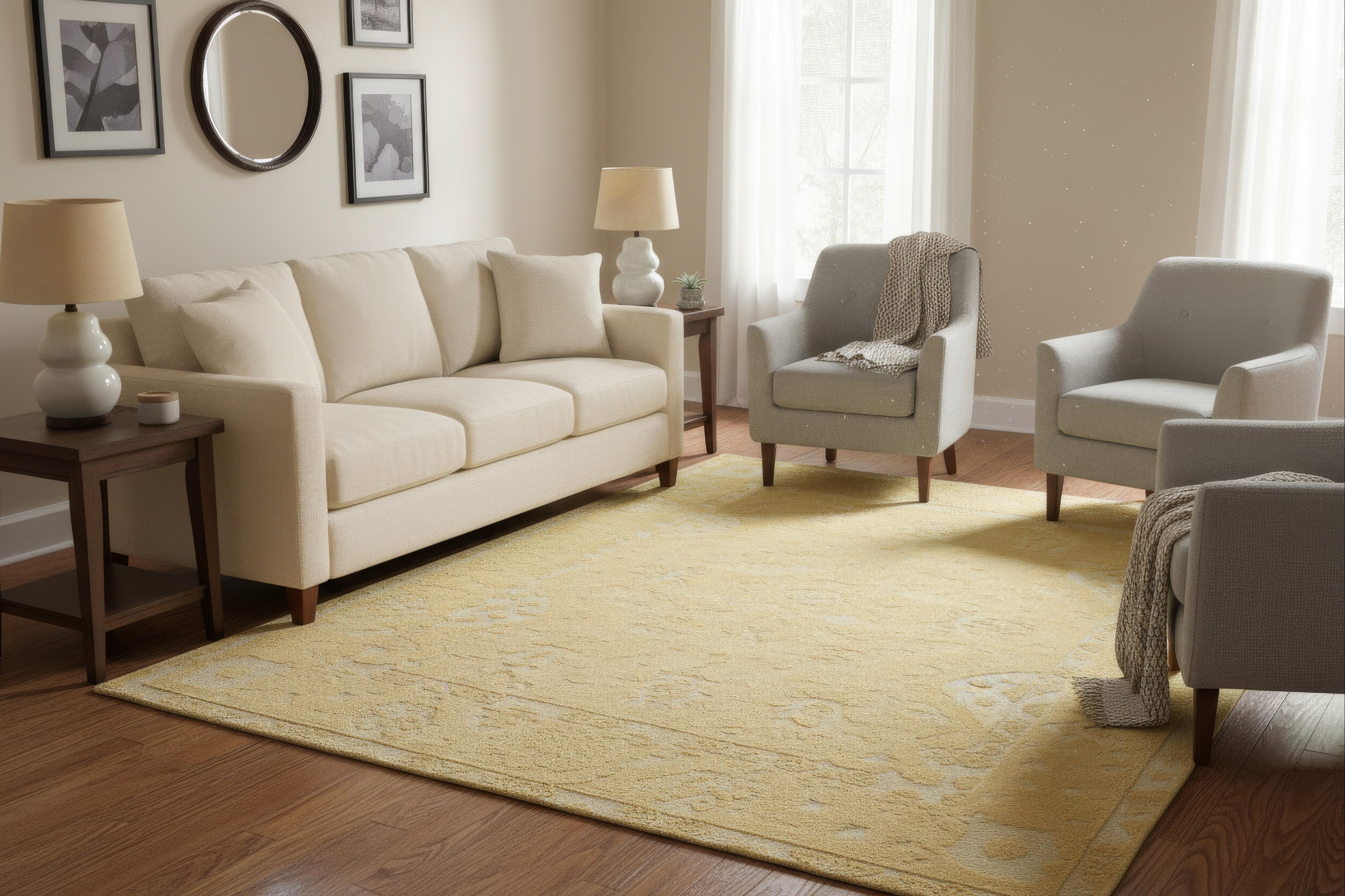 Rudra Golden Yellow Hand-Knotted Wool Oushak Rug