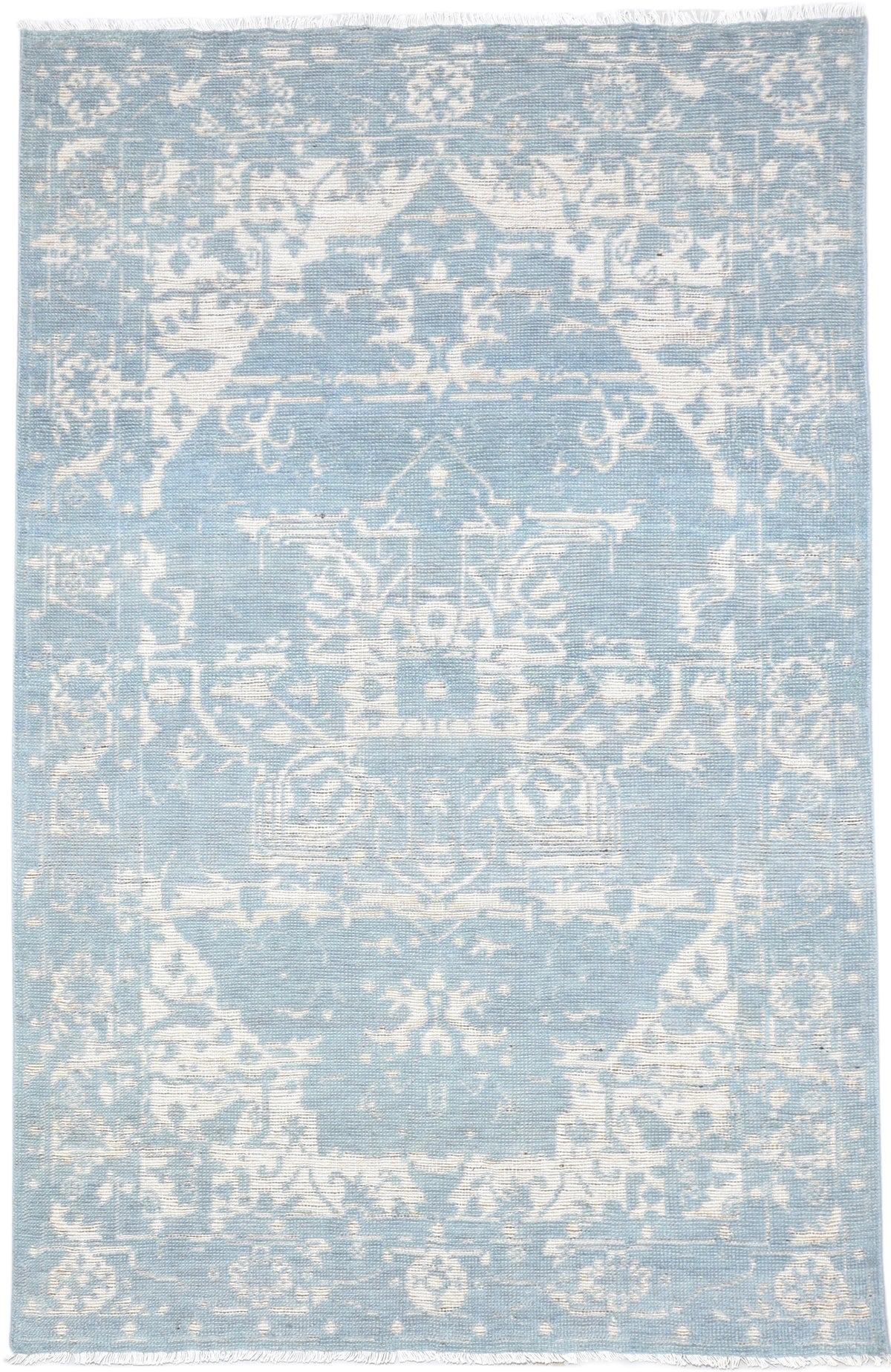 Justin Blue Hand-Knotted Wool Modern Heriz Serapi Abstract Rug