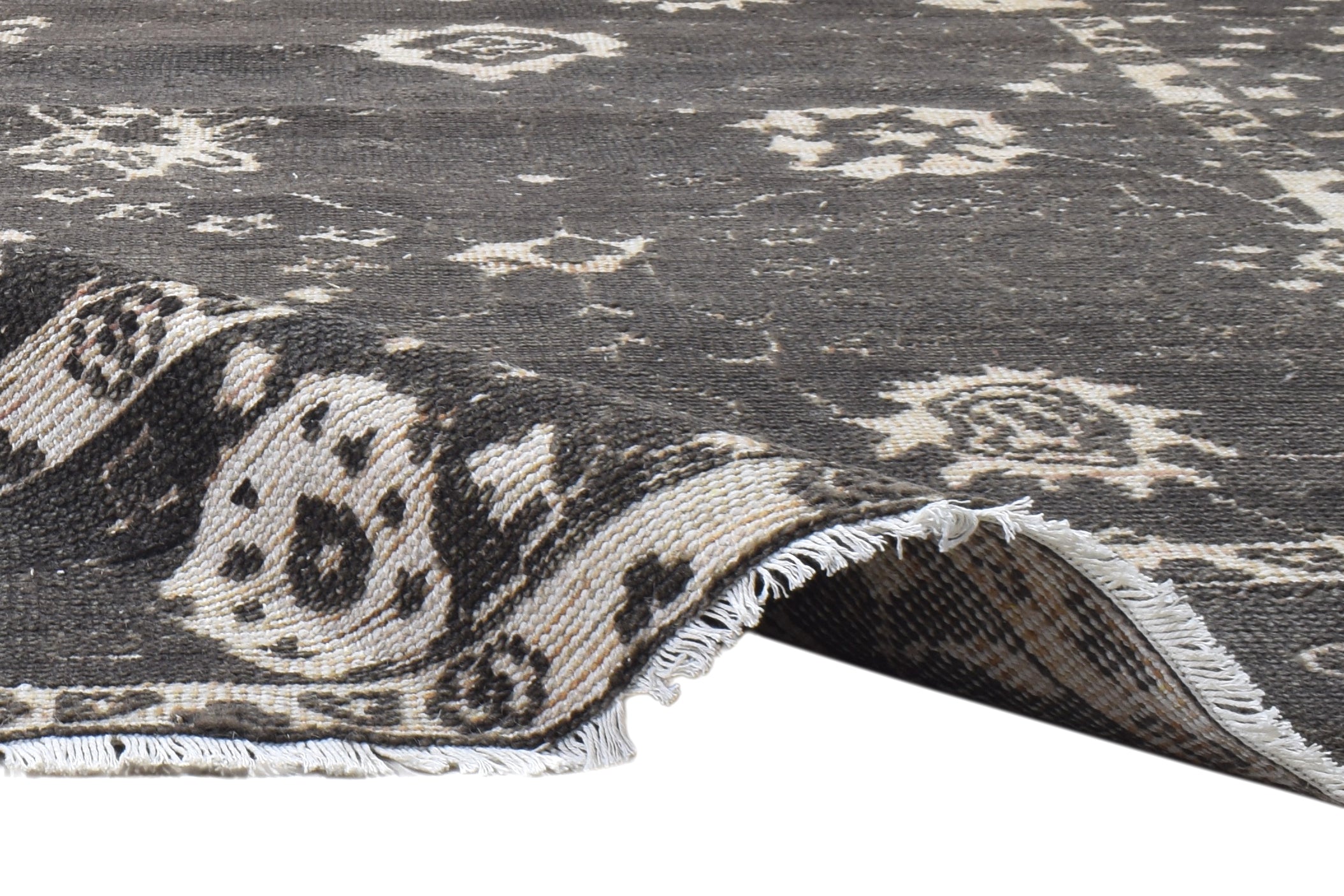 Derrik Charcoal Black Hand-Knotted Wool Oushak Rug   8908586451093