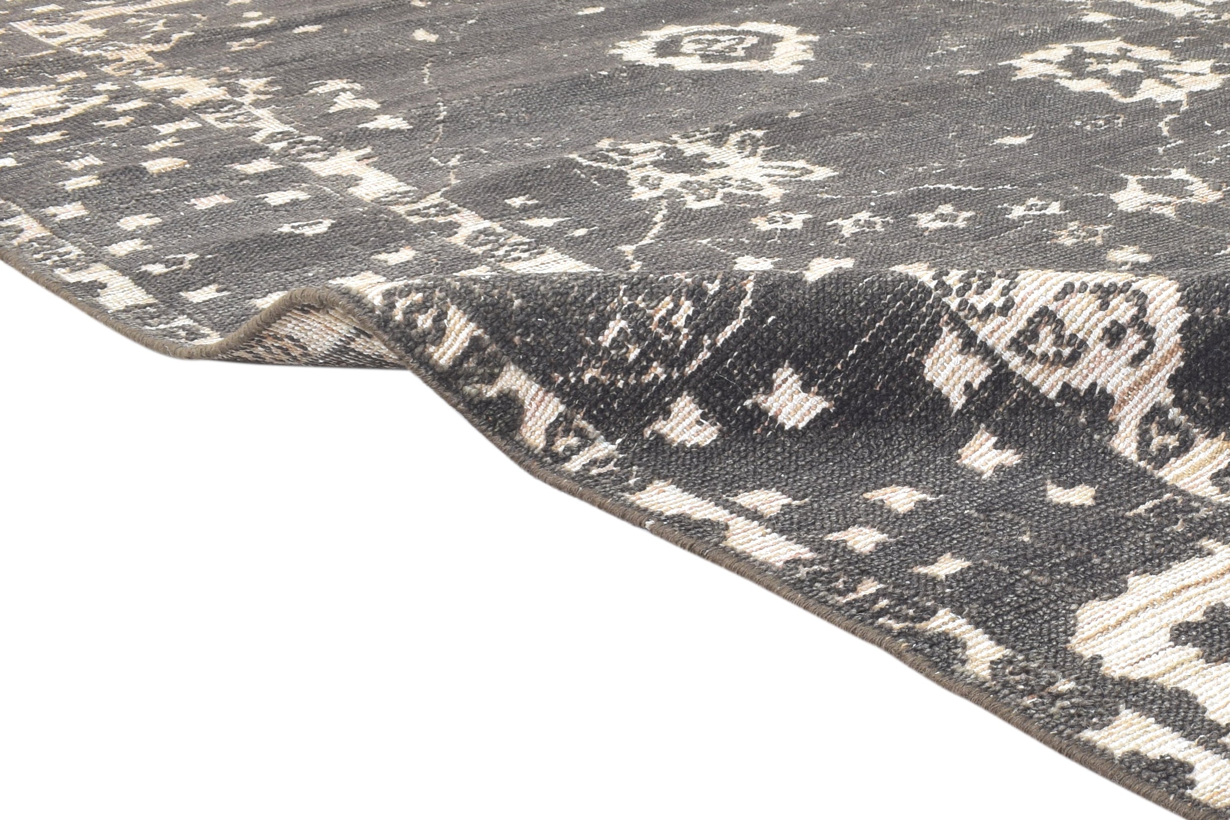 Derrik Charcoal Black Hand-Knotted Wool Oushak Rug   8908586451093