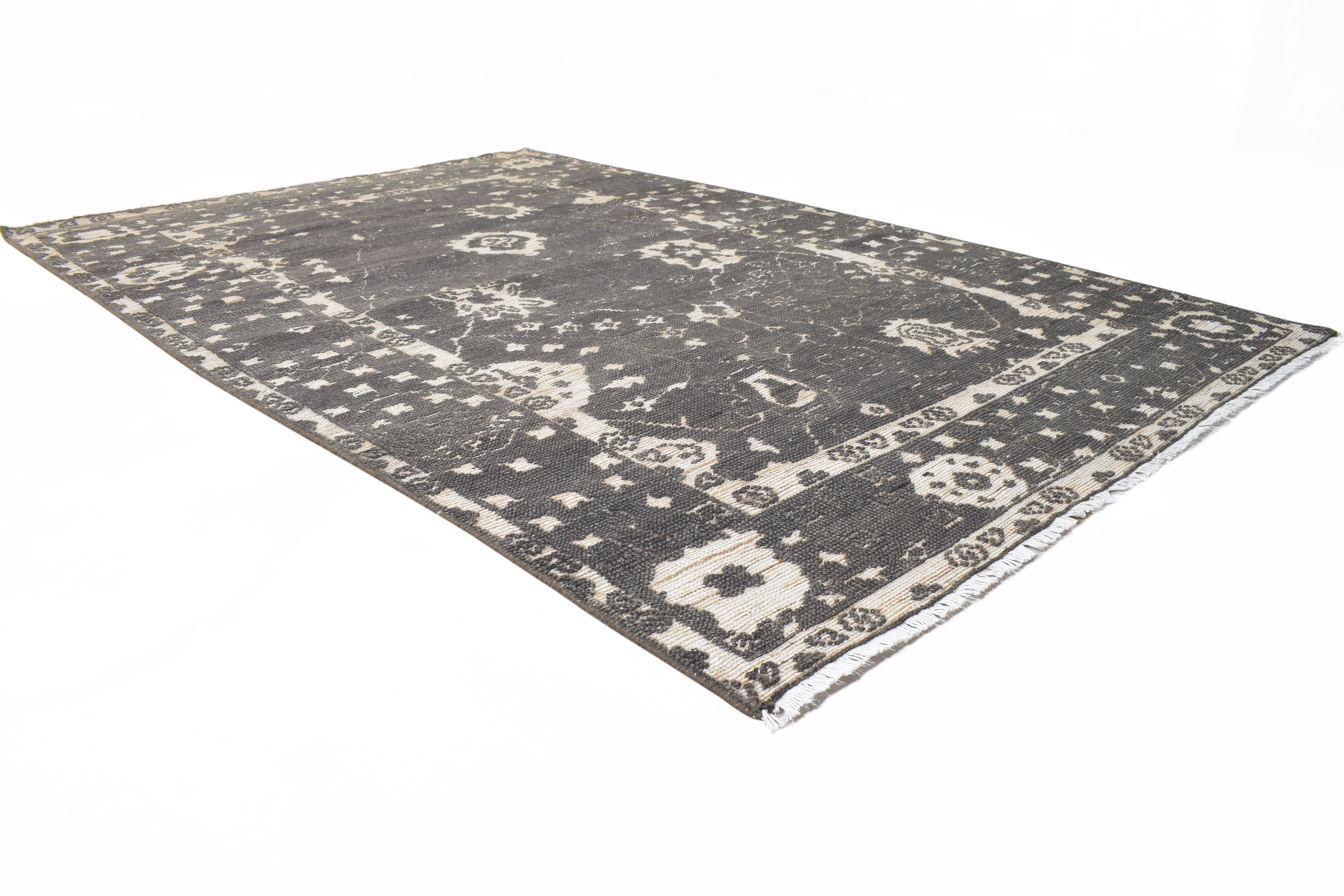 Derrik Charcoal Black Hand-Knotted Wool Oushak Rug   8908586451093