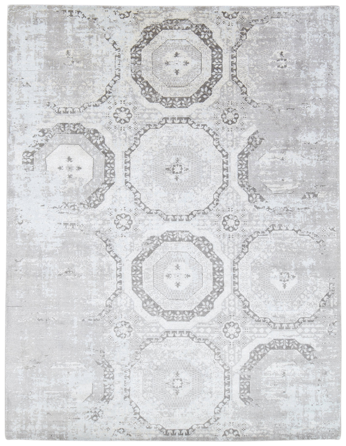 Raksha Handmade Abstract Loom Knotted Hand Woven Silk Like Wool Viscose Gray Rug   9002986733717