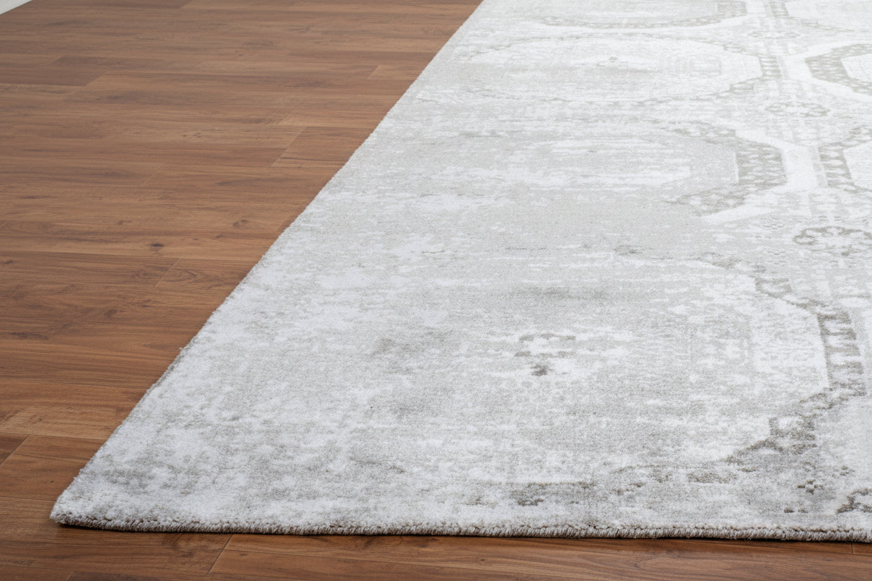 Raksha Handmade Abstract Loom Knotted Hand Woven Silk Like Wool Viscose Gray Rug   9002986733717