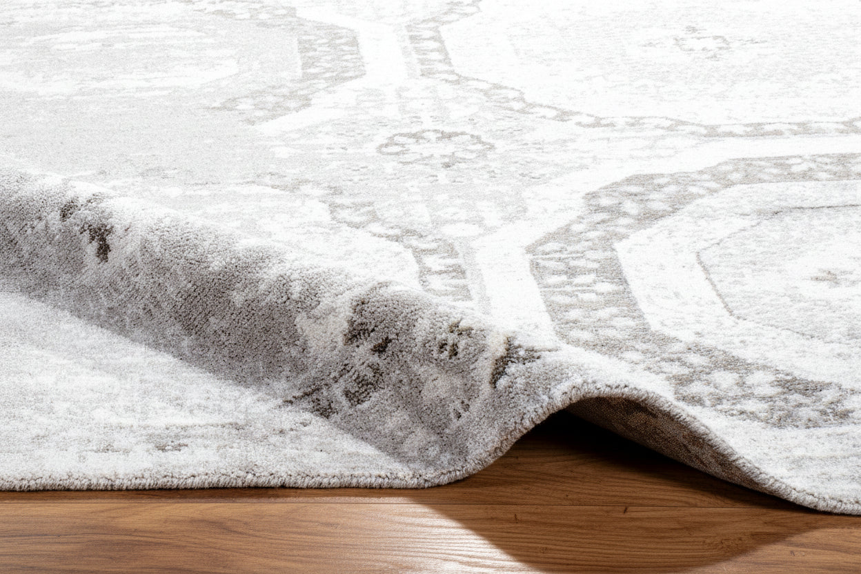 Raksha Handmade Abstract Loom Knotted Hand Woven Silk Like Wool Viscose Gray Rug   9002986733717