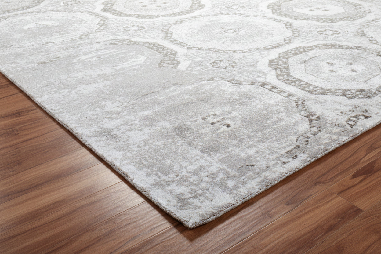 Raksha Handmade Abstract Loom Knotted Hand Woven Silk Like Wool Visose Gray Rug