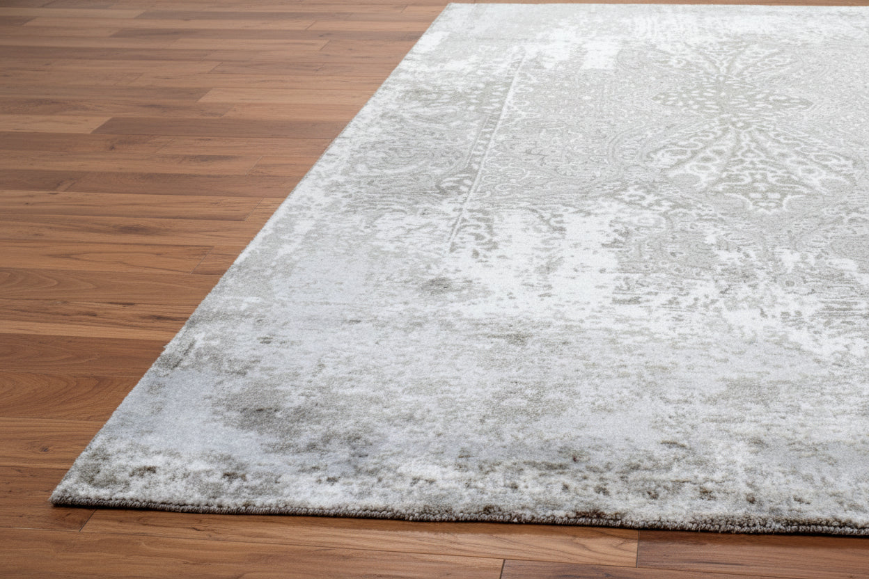 Druski Handmade Abstract Loom Knotted Hand Woven Silk Like Wool Viscose Gray Rug   9003010982037