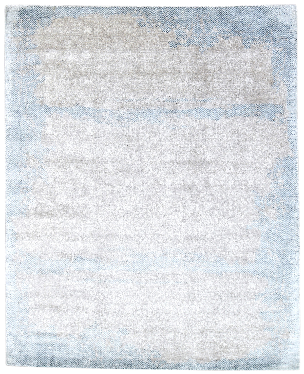 Ankar Handmade Abstract Loom Knotted Hand Woven Silk Like Wool Viscose Blue Beige Rug   9006301839509