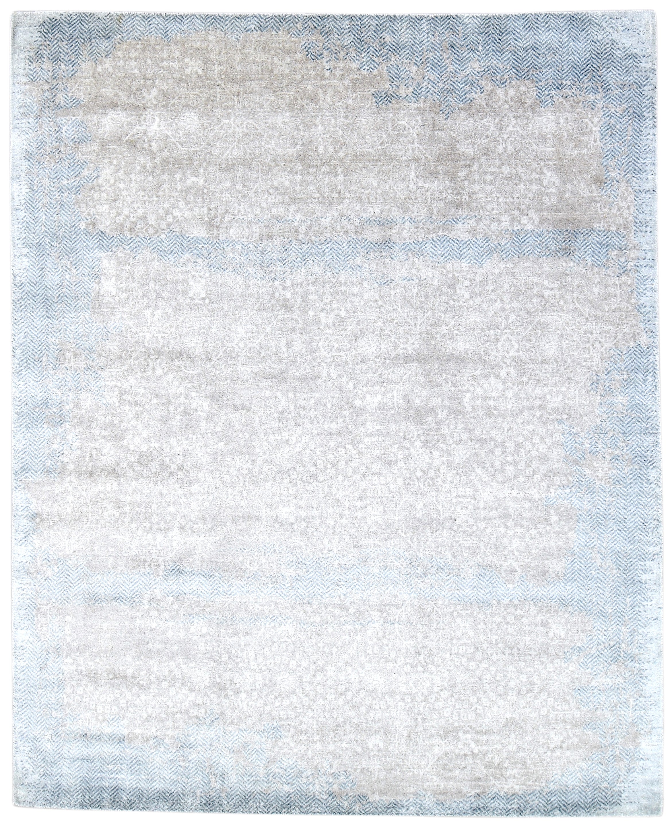 Ankar Handmade Abstract Loom Knotted Hand Woven Silk Like Wool Viscose Blue Beige Rug   9006301839509