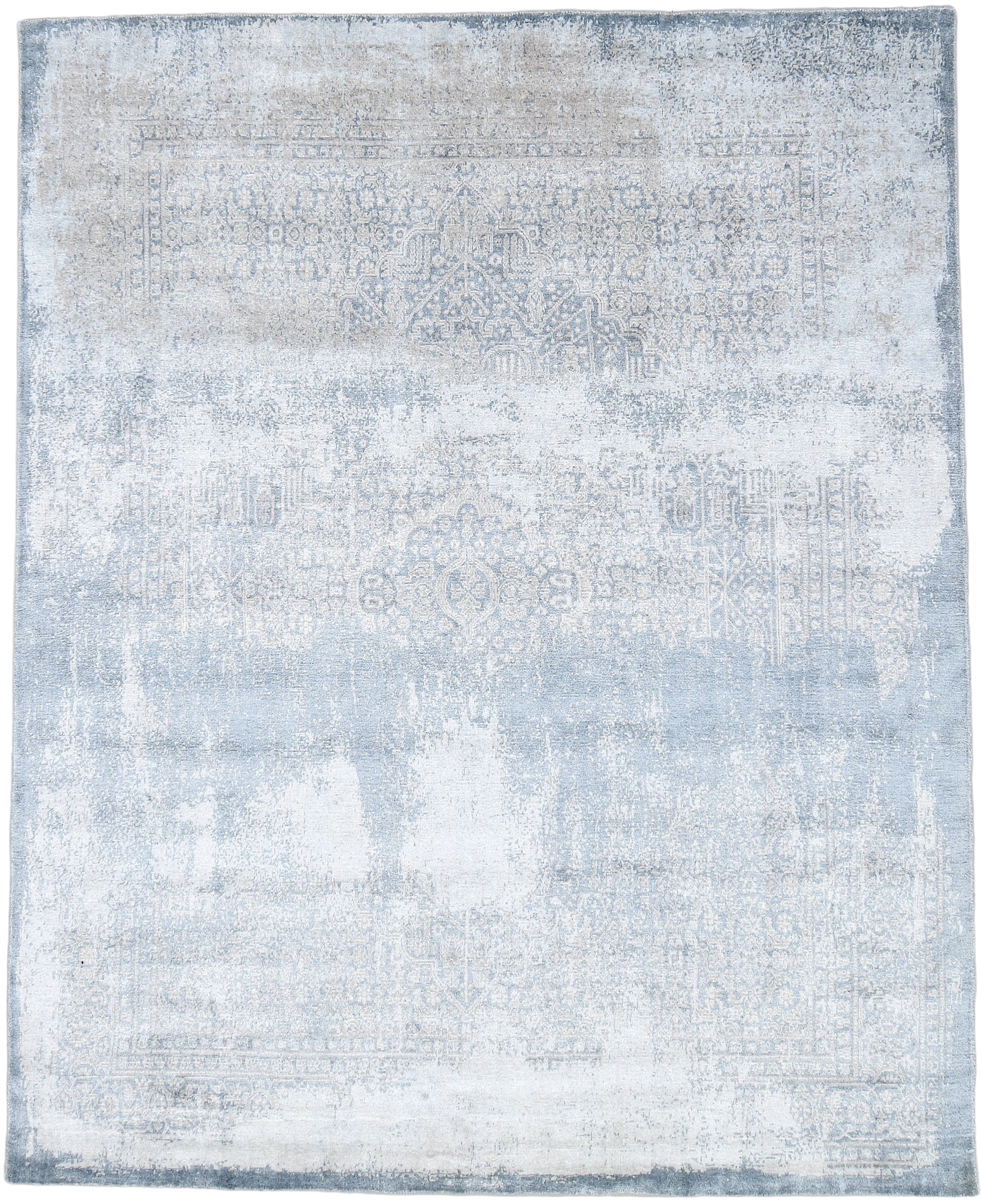 Merrin Handmade Abstract Loom Knotted Silk Like Wool Visose Blue Rug   8921093308565