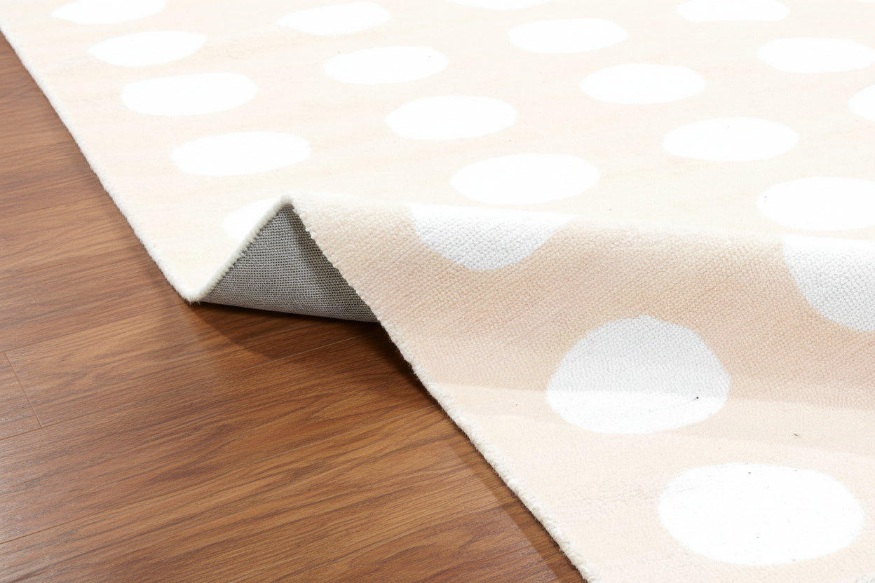 Juni Polka Dot Beige Handmade Kids Nursery Plush Soft Rug