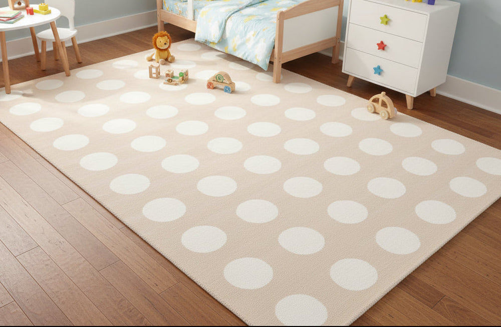 Juni Polka Dot Beige Handmade Kids Nursery Plush Soft Rug