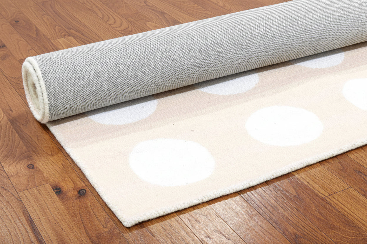 Juni Polka Dot Beige Handmade Kids Nursery Plush Soft Rug