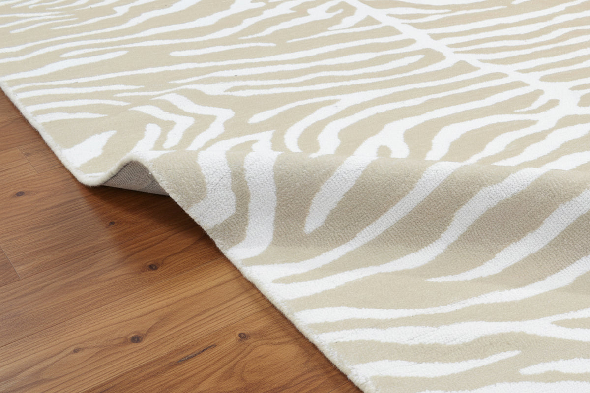 Zebra Handmade Beige & Ivory Stripe Area Rug – Modern Safari Style Kids Nursery Rug