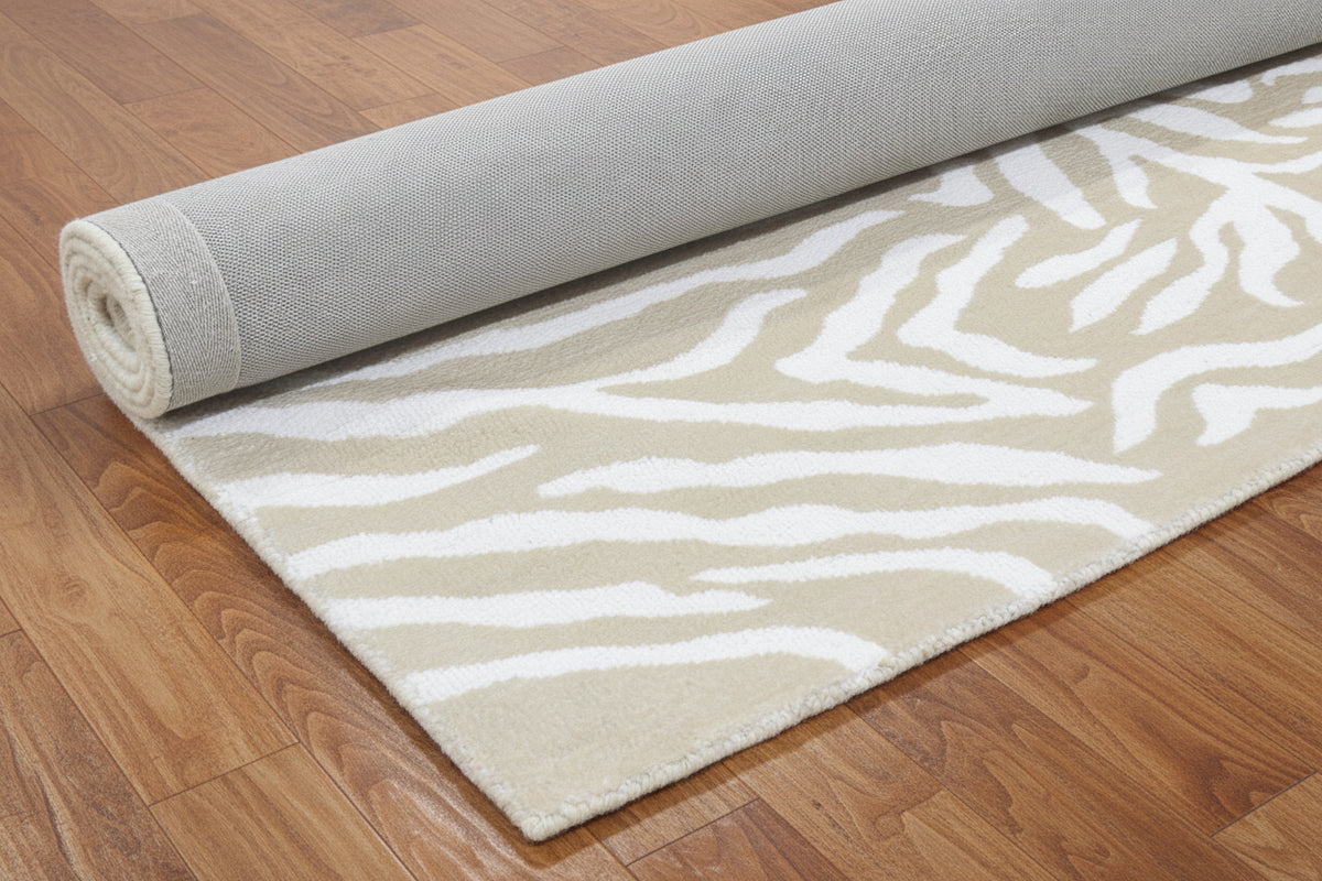 Zebra Handmade Beige & Ivory Stripe Area Rug – Modern Safari Style Kids Nursery Rug