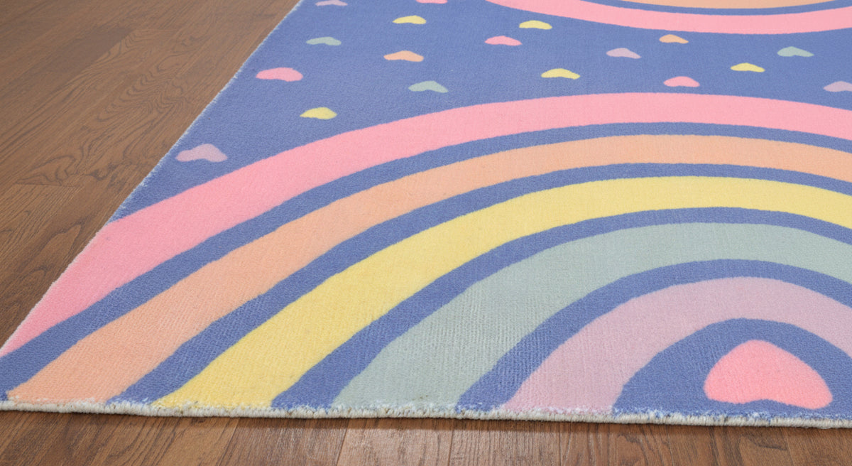 Anky Rainbow Navy Blue Handmade Kids Nursery Plush Soft Rug